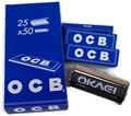 OCB Blau Kurz - Rolling Papers -25 Heftchen a 50 Blatt + Okaei Drehmaschine