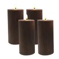 Relaxdays LED Kerzen, 4er Set, HxD: 18 x 7,5 cm, flackernde Flamme, Echtwachs, Rillen, flammenlose Blockkerzen, Coffee
