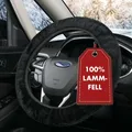 Lenkradbezug Lammfell, Auto-Lenkradschoner, Lenkradhülle Universalgröße schwarz