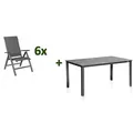KETTLER Cubic/Legato Garten-Essgruppe, anthrazit, Alu/Kettalit/Textilene, 160 x 90 cm, 6 Klappstühle