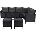 Juskys Polyrattan Gartenmöbel Lounge Manacor Schwarz mit Bezügen in Dunkelgrau