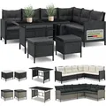 Juskys Polyrattan Lounge Manacor - Sofa, Tisch, Hocker & Kissen - Schwarz & Grau - Schwarz/Grau