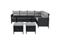 Juskys Gartenlounge Manacor schwarz - Sofa, Tisch, Hocker & Kissen - 8 Personen - Sitzbezüge in Grau