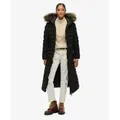 Superdry für Damen. W5012001A Fuji Kunstpelz Longline Mantel schwarz (S), Lässig, Polyester