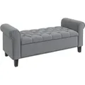 Polsterbank, Bettbank, Sitzbank In Samtoptik, Flurbank Mit Stauraum Für Schlafzimmer, Bis 220 Kg Belastbar, Grau, 126 X 48,5 X 47 Cm - Homcom