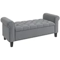 HOMCOM Sitzbank mit Stauraum Polsterbank mit Samt-Bezug, Armlehne Bettbank mit Holzbeinen, Schuhbank für Schlafzimmer, Wohnzimmer, Flur 126 x 48,5 x 57 cm Grau
