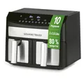 GOURMETmaxx Doppelkammer-Heißluftfritteuse 2x 3,5L - Edelstahl | Airfryer mit Synchro-Garzonen, Timerfunktion & Touchdisplay | energiesparend frittieren | 10 Programme | 2400 Watt