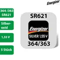 5 x Energizer 364 / 363 Uhrenbatterien 1,55 V SR621SW SR621W AG1 Knopfzelle