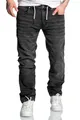 Amaci&Sons Herren Sweathose in Stretch Denim Männer Kordel Basic Jogging Jeans 7031 Schwarz W29