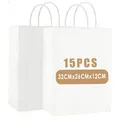 15 Stück Papiertüten Weiß 32 * 26 * 12CM,Papiertüten mit Henkel,Geschenktüten...