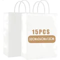 15 Stück Weiße Papiertüten mit Griffen für Geschenkverpackung