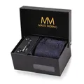 Massi Morino Krawatte Paisley Dunkelblau mit Einstecktuch Set Herren inkl. Manschettenknöpfe, Krawattennadel und Geschenkbox | Männer Krawattenset zur Hochzeit
