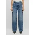 BOSS ORANGE Weite Jeans PLEATED BARREL 1.0 Premium Damenmode (2-tlg) mit Bindegürtel, High Waist blau 29
