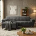 Ecksofa VOLARE MINI L-Form, Ottomane links, Chenille Storm in Graphit, Sofa ohne Schlaffunktion, dekorative schwarze Metallbeine