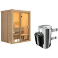 Karibu Sauna Avari 1 Superior mit Fronteinstieg 68 mm - 230 Volt Plug & Play Ohne Dachkranz 3,6 kW Plug&Play Ofen mit integrierter Steuerung