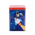 I-TOTAL® – Lustige Spardose mit Vorhängeschloss und Schlüssel, Sparbüchse aus Metall mit Verschluss (Space Adventure)