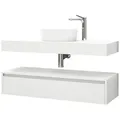 Belvit Waschbeckenunterschrank Linuva MDF – Bad Unterschrank hängend mit Schublade & Ablage, modern (Spar-Set) mattschwarz/eiche/mattweiß, 80×50 cm & 120×50 cm 120 cm x 25 cm x 50 cm