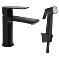 Aqualine Waschbecken-Armatur mit Bidet-Handbrause, Schwarz