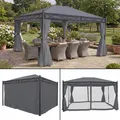 Pergola Cadiz, Garten Pavillon, stabiles 7cm-Gestell mit Seitenwand + Moskitonetz grau 4x3m