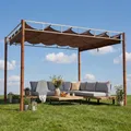 Pergola MCW-L42, Garten Pavillon Terrassenüberdachung, stabiles 7cm-Metall-Gestell 3x3m Bambus-Optik taupe-braun