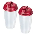 Westmark 2 Mix- und Schüttelbecher/Dressingshaker mit Mess-Skala, herausnehmbarer Mixscheibe und verschließbarem Ausgießer, Fassungsvermögen: 0,5l, Kunststoff, BPA-frei, Farbe: Transluzent/Rot