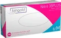 Schutzhandschuhe BINGOLD Nitril 35PLUS, Einweg, mikrotextuierte Fingerspitzen, puderfrei, Nitril, weiß, Größe M, 100 Stück 665124