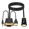 PETERONG VGA zu HDMI Kabel 180cm 1080P@60Hz VGA auf HDMI Adapter mit 3,5mm Audio für PC, Laptop, TV Box zu Monitor, HDTV, Projektor, Bildschirm