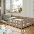 Kids Collective Kinderbett Bodenbett 120x200 cm mit Rausfallschutz & Lattenrost Montessori Bett Bed Gitterbett Kinder Jugendbett Einzelbett | Milchschokolade