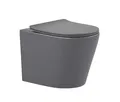 sanicomfort Hänge WC Set Nakia – Spülrandloses, Hygienisches Wand-WC Tiefspüler aus Hochwertiger Sanitärkeramik in Dunkel Grau, Kompakt, Modern inkl. Soft-Close WC-Sitz