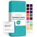 Jacobson Jersey Spannbettlaken Spannbetttuch Baumwolle Bettlaken (90x200-100x200 cm, Türkis)