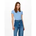 ONLY Rundhalsshirt ONLEMMA S/S SHORT TOP NOOS JRS Rundhals, modisch, regular fit, gewellter Abschluss, unifarben blau XS (34)