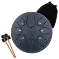 LOMUTY Stahlzungentrommel, 6 Zoll 15 cm Steel Tongue Drum, C-Dur 8 Noten, Handtrommel HandPan Drum mit Drumsticks/Tragetasche(Dunkelblau)