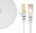 Elfcam® - 8m LAN Kabel Netzwerkkabel Cat 7 Ethernet Kabel mit Vergoldetem RJ45 Stecker Flach und Dünn, 100% Kupfer Starres Verlegekabel, STP, 32 AWG, Weiß (8m)