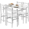 WOLTU Esstisch mit 4 Stühlen, Essgruppe Set für 4 Personen, mit Metallgestell, MDF, Weiß - Weiß/Silber