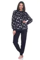 Normann Kuschelig Warmer Damen Langarm Schlafanzug mit Bündchen aus Coralfleece in toller Optik, Farbe:Navy, Größe:48-50