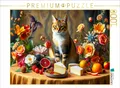 CALVENDO Puzzle Katze auf Tisch mit Blumen und Obst im Stil der Alten Meister |