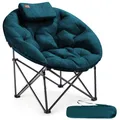 EVER ADVANCED Luxus Moonchair XXL Campingstuhl Faltbar 150KG Belastbar Rund Klappstuhl Dick Gepolstert, Übergroßer Campingsessel Extra Breit für Outdoor Camping Garten Balkon Indoor, Grün