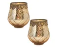 matches21 HOME & HOBBY Kerzenhalter Vintage Kerzengläser Set Outdoor Windlicht Laternen gold 14 cm (2 St), Moderner Glas Teelichthalter als Kerzenständer Tisch-Deko Balkon