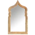 Marrakesch Marokkanischer Wandspiegel aus Holz 90cm groß | Orientalische Deko Wanddeko für Wohnzimmer, Schlafzimmer und Badspiegel im Bad | Asymmetrischer Spiegel Aastha mit Holzrahmen für den Flur