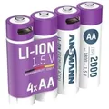 Li-Ion Akku Mignon AA Typ 2.000 (min. 1.800 mAh), 4er-Pack weiß/violett, 4x AA (Mignon), USB-C Ladeport