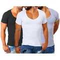 Young & Rich T-Shirt Herren Uni Basic extra tiefer Ausschnitt Unterziehshirt 1315 V-Ausschnitt unifarben kurzarm slim fit grau|schwarz 3XL