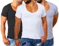 Young&Rich Young & Rich Herren Uni T-Shirt mit extra tiefem V-Ausschnitt Slimfit deep V-Neck Stretch dehnbar Basic Shirt 1315, Grösse:3XL, Farbe:Weiß/Schwarz/Grau Melange (3er Pack)