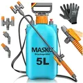 MASKO Drucksprühgerät Drucksprüher säurebeständiges Sprühgerät 5L Füllinhalt Gartenspritze, (Pumpsprühflasche mit verstellbaren Düsen, Schlauch, Gurt & Handschuhe), Reinigungsspritze für Pflanzenschutz, Gartenarbeit & Autopflege blau|orange 5 l