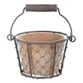 Esschert Design Blumentopf, Übertopf in Aged Terracotta im Henkelkorb, ca. 15 cm x 13 cm x 9,5 cm
