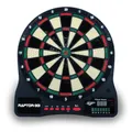 Carromco Dartscheibe elektronisch, 4-Loch, RAPTOR-301, rot-grün-beige-schwarz für 1-8 Spieler mit Pfeilen und Netzteil, mit 32 Spielen/570 Variationen (inkl. Cricket)