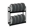 PROREGAL Reifenregal Tiger | HxBxT 100x110x35cm | 150kg Fachlast | bis zu 8 Reifen | mit 2 Ebenen | Schwarz Reifenständer Garagenregal