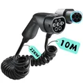 LDY Typ 2 Spiralladekabel 22 kW, Extra langes 10 Meter Kabel für Auto EV/PHEV, Ladekabel für E-Auto und Plug-in-Hybrid (PHEV) 5m /32a / Spiralkabel 3 phasig, Typ 2 Ladekabel Spiral