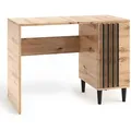 Schreibtisch L7 Eiche Artisan mit Lamellen in Loft Stil, Computertisch mit 1 Tür, Bürotisch mit Holzbeine - Schwarz