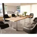 DELIFE Esstisch Edge, Akazie Natur 260x100 Edelstahl Schmal Live-Edge beige Baumkante Rechteck, Plattenstärke: 3,5 cm | 260 cm x 75 cm x 100 cm
