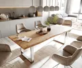 DELIFE Esstisch Edge 260x100 Akazie Natur Edelstahl Schmal Live-Edge